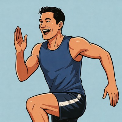 Asian man running illustration