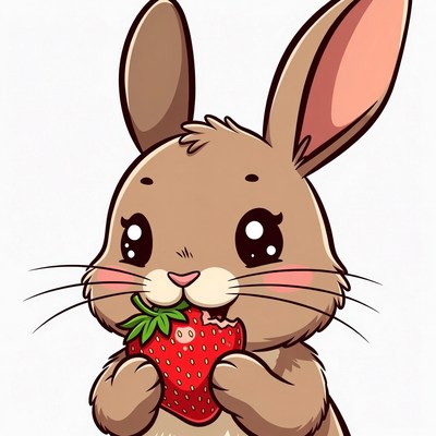 Cute bunny eating strawberry