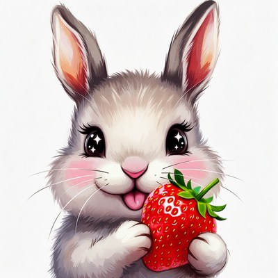 Cute bunny eating strawberry