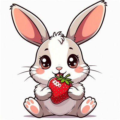 Cute bunny eating strawberry