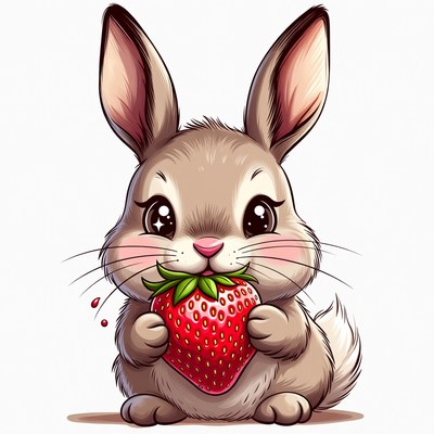Cute bunny eating strawberry