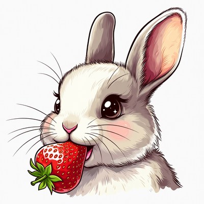 Cute bunny eating strawberry