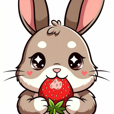 Cute bunny eating strawberry