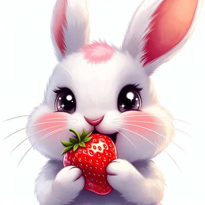 Cute bunny eating strawberry