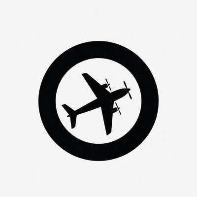 Black Silhouette Airplane in Circle