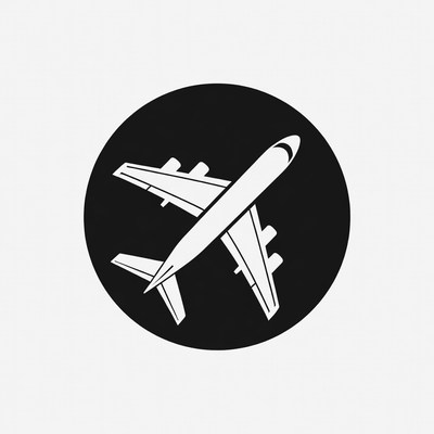 Airplane Icon in Black Circle