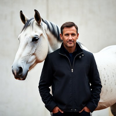 Man standing with white horse