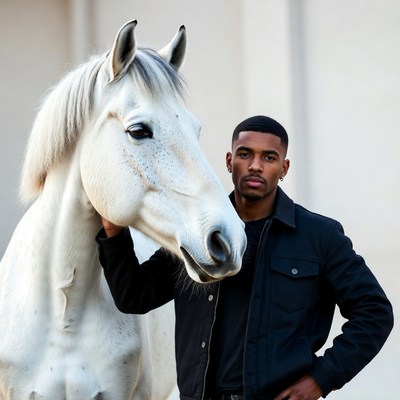 African-American man with white horse