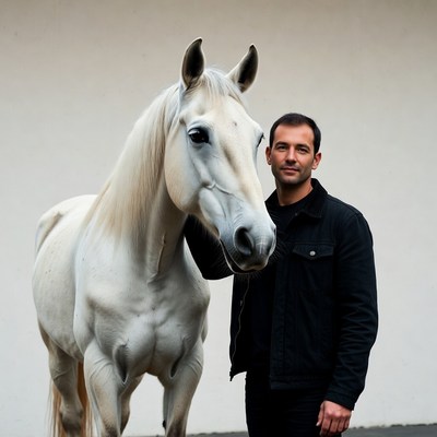 Man standing with white horse