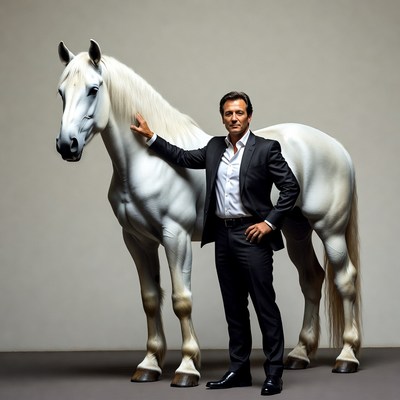 Man standing with white horse