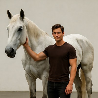 Man standing with white horse