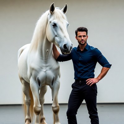 Man standing with white horse