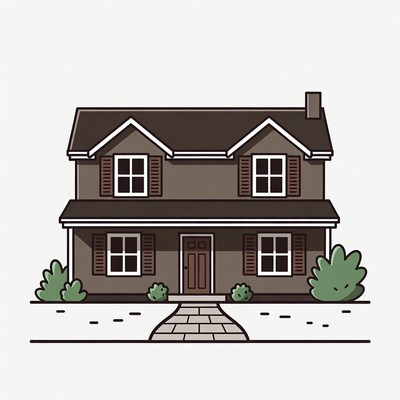 Brown Two-Story House Illustration