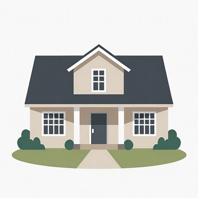 Cartoon Suburban House with Porch