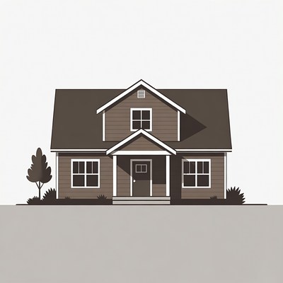 Brown House with Tree Illustration