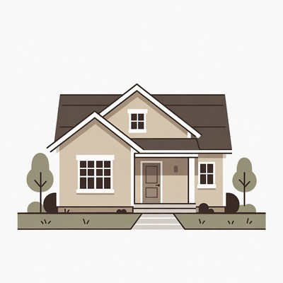 Cartoon House with Porch and Trees