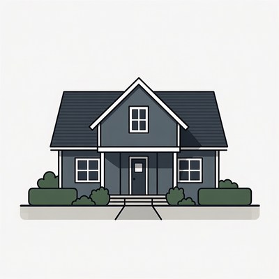 Modern House with Shrubs Illustration