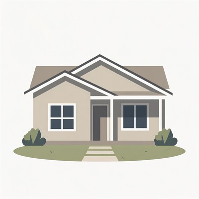 Simple Illustrated House with Shrubs