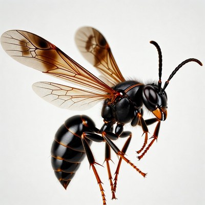 Black Potter Wasp on White Background