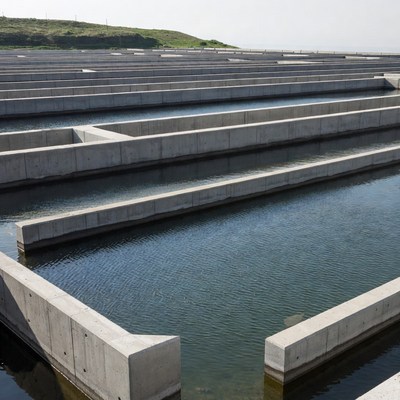 Concrete Fish Ponds Terraced Landscape
