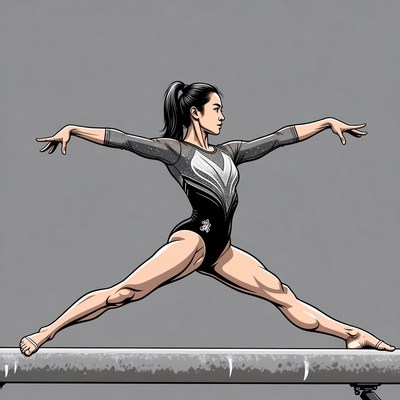Asian woman gymnast balancing on beam