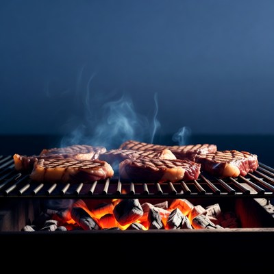 Grilled Steaks on Barbecue Grill