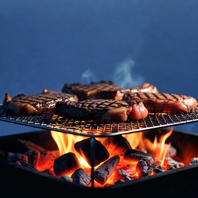 Grilled Steaks on Barbecue Grill