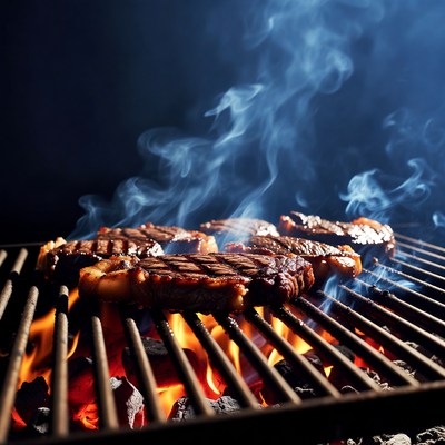 Grilled Steaks on Barbecue Grill