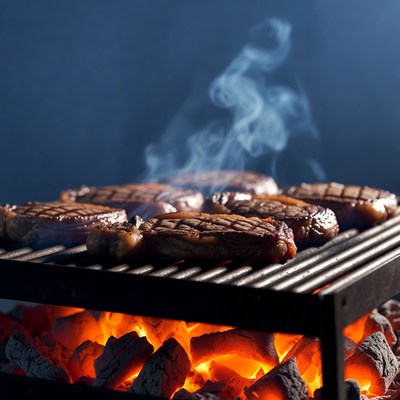 Grilled Steaks on Barbecue Grill