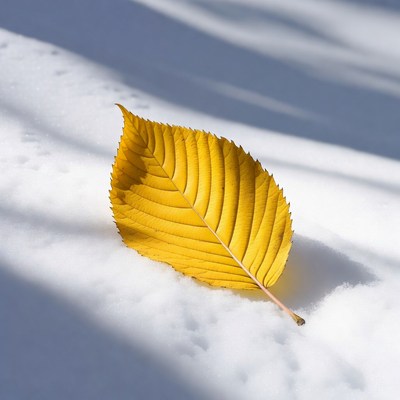 Yellow leaf on snow