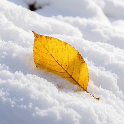 Yellow leaf on snow