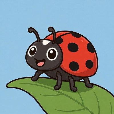 Cute cartoon ladybug on leaf