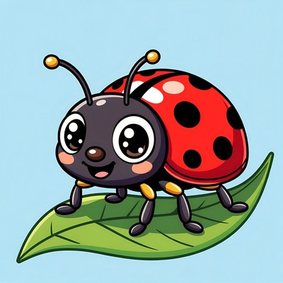 Cute Ladybug on Leaf Illustration