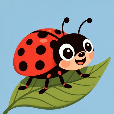 Cute ladybug on leaf illustration