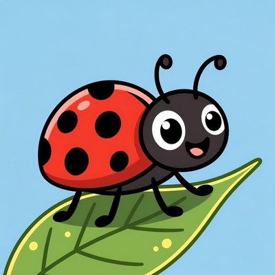 Cute Ladybug on Leaf Illustration
