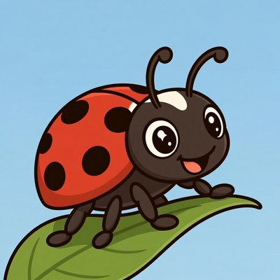 Cute Ladybug on Leaf Illustration