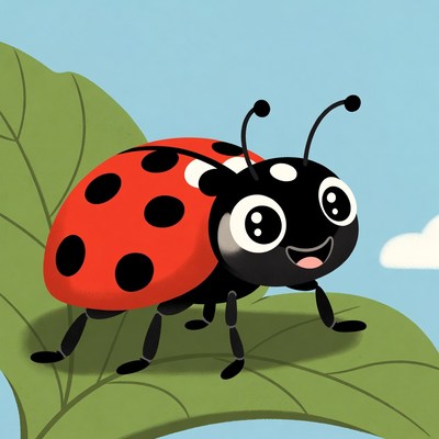 Cute Ladybug on Green Leaf
