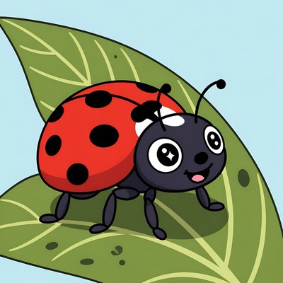 Cute Ladybug on Leaf Illustration