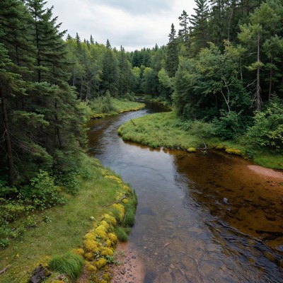 Winding River Through Forest