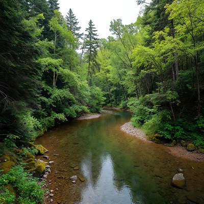 Forest River Flowing Through Trees
