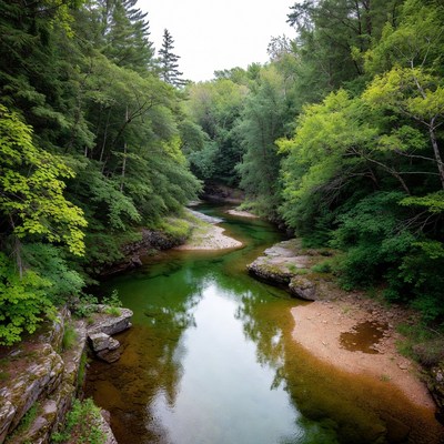 Serene Forest River with Clear Green Water