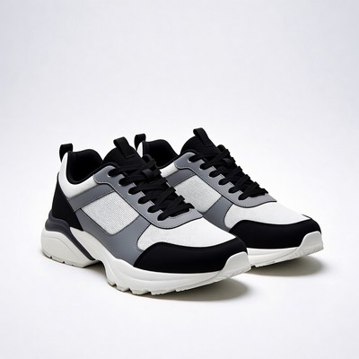 White Black Gray Platform Sneakers Pair