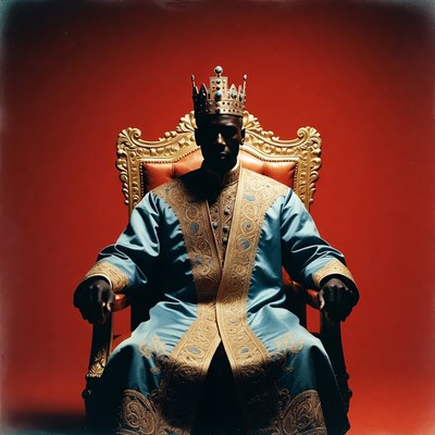 African man wearing crown on throne