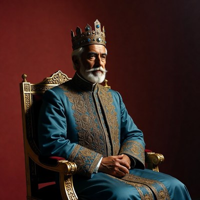 Elderly king on golden throne