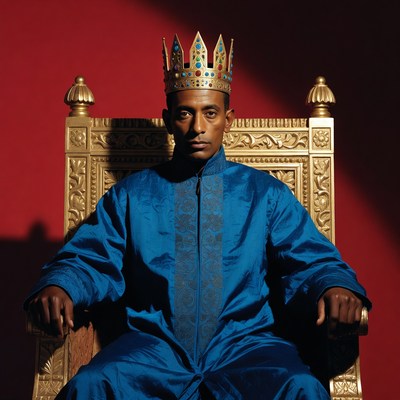 African man wearing crown on throne