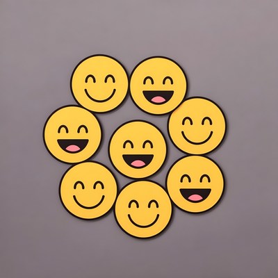 Circle of Seven Smiling Yellow Emojis
