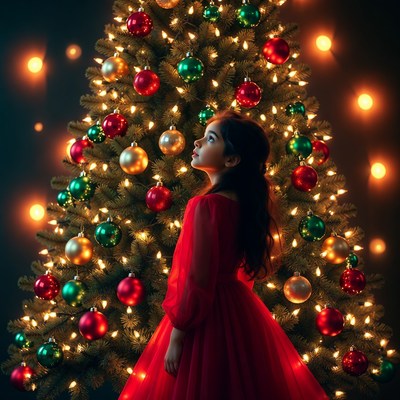 Girl gazing at Christmas tree