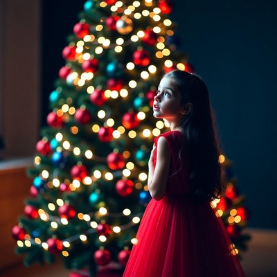 Girl gazing at Christmas tree