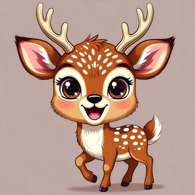 Cute cartoon baby deer with antlers