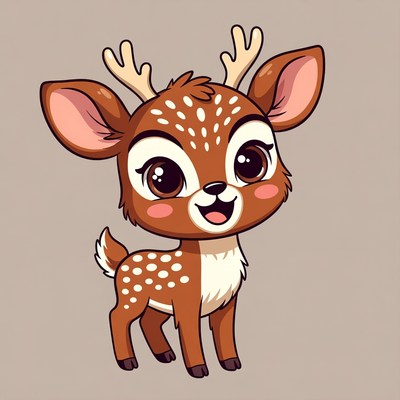 Cute cartoon baby deer smiling